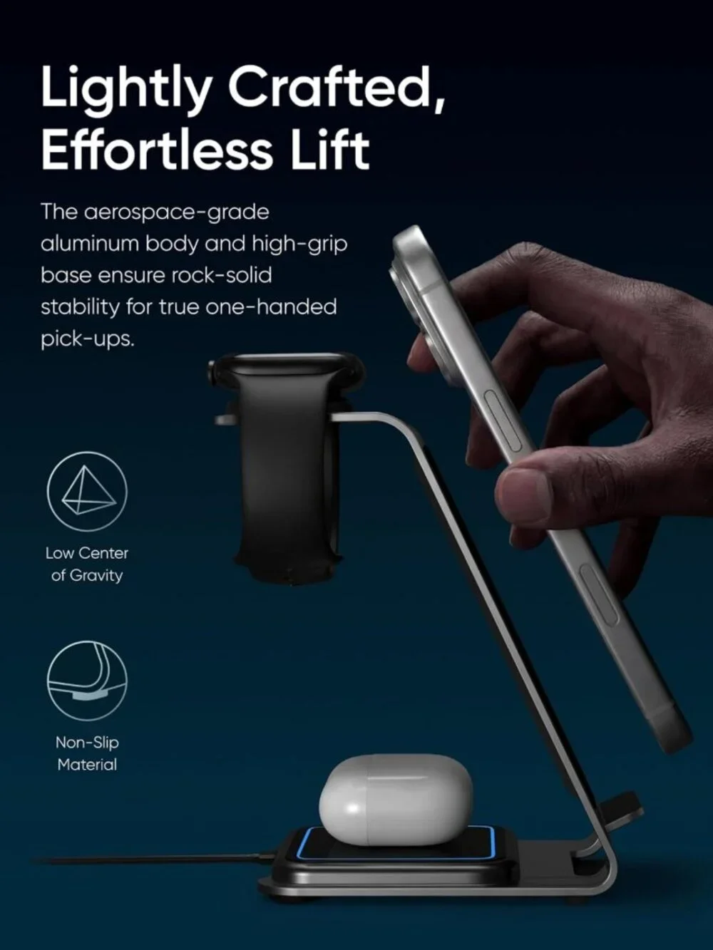3-in-1 Wireless Charging Station for iPhone, Apple Watch & AirPods - Grey